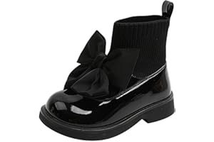 Pearleaf Kids Boots Girls Bowknot Sock Boots Winter Pull On Ankle Boots School Shoes for Kids Children Little Kid Big Kid Black Khaki