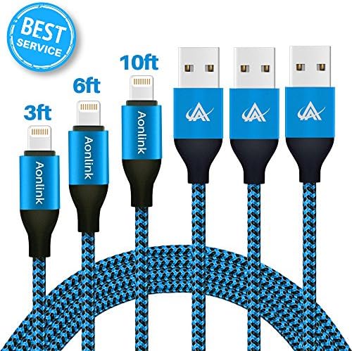 iPhone Charger Cable, Aonlink 3 Pack(1M 2M 3M) Lightning Charging Cable, Multi Safety Defense, Nylon Braided, Ultra Durable, for iPhone X /8-Blue
