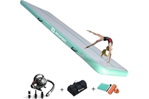 AKSPORT Nadmuchiwana mata gimnastyczna, 3/4/5/6 m, wysokość 10/20 cm, z pompką, do domu, na salę gimnastyczną, na szkolenie, cheerleading