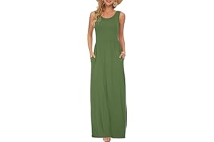 AUSELILY Abito Lungo Senza Maniche Allentato Senza Maniche Estivo Tinta Unita da Donna Abito Lungo Casual con Tasche