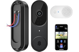 guggre 1080p Wired Video Doorbell + Indoor Ring Chime, AI Human Detection, 2-Way Audio, HD Night Vision, AES-128 Cloud Storage, Real-Time Alerts, Smart Home Protection (Requires Wiring)