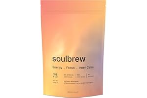 SoulBrew Rise Mushroom Coffee Alternative - with Lion's Mane, Cordyceps, Chaga, Maca, Ashwagandha & Cacao – Gut Friendly Nootropic Superfood for Energy & Focus - Vegan - 30 Servings