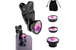 HIOIP 3-in-1 Profi Objektivset für Smartphones - Fischauge/Makro/Weitwinkel mit Universal Clip + Tragetasche - Kompatibel mit iPhone, Samsung & Mehr (Schwarz)