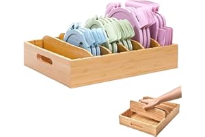 LPAMABA Vassoio in Bambù per Riporre Coperchi Porta Coperchi in Bambù,Organizer Cucina Salvaspazio Con 5 divisori regolabili Organizer Coperchi Regolabile per Cucina, Bagno, Camera da Letto