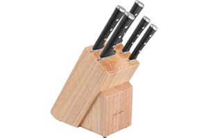 Lagostina Iceforce Set da Cucina - Ceppo in Legno con 5 Coltelli in Accaio Inox: Pane 20cm, Chef 20cm, Santoku 18cm, Multiuso 11cm e Spelucchino 9cm