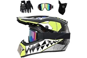 EVGATAVAB Gioventù Bambini Casco da Motocross, con Occhiali Guanti Maschera, Unisex Integrale Fuori Strada Strada Corsa Moto Caschi, Discesa Enduro BMX MTB ATV Quad Dirt Bikes Casco