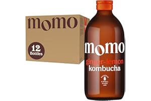 12 x Fresh 330ml Bottles MOMO Kombucha Drink Organic - Kombucha Tea Probiotic Drink - Ginger-Lemon