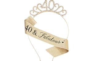 MIOSJI 40th Birthday Sash and Crystal Tiara Crown for Women 40th Birthday Gift Party Accessories Decorations (Gold)