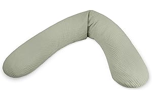 ‎THERALINE Theraline Das Original Schwangerschaftskissen & Stillkissen 190cm – Seitenschläferkissen Stillkissen Perlen – inkl Stillkissenbezug Salbei Musselin