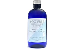 POO FREE - Soothing Shampoo for Cats - 99% Natural - Aloe Vera, Thyme, Rosemary. Sulfate/Parabens Free. Cleans, Soothes, Relieves Itchy Skin. pH Balanced, Concentrated. 250ml