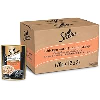 Sheba Rich Premium Adult (+1 Year) Fine Wet Cat Food, Chicken with Tuna in Gravy - 70 g (Pack of 24)