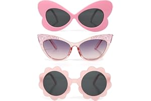 Hifot 3 Pezzi Occhiali da Sole Bambina 3 Anni - 8 Anni, Rosa Occhiali da Sole Bambino con Montatura a Forma di Farfalla, Occhi di Gatto e Fiore, Adatto per Feste Viaggio Estive Costumi e Regali