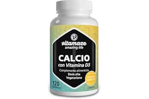 VITAMAZE - AMAZING LIFE Calcio y Vitamina D - Vitamina D3 400 UI + Carbonato de Calcio 600mg con Colecalciferol por Dosis Diaria -120 Tabletas Vegetarianas - Suplemento Alimenticio sin Aditivos. Calidad Alemana. Vitamaze®