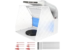 ABEST cabine peinture aérographe, ventilateur puissant réglable et 4 lumières LED, filtre 3 couches avec plateau tournant 7,5", 16 bâtons crocodiles pour la peinture, le modélisme et l'artisana