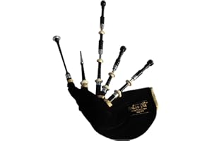 HAKAM DIN Great Highland - Gaita con virolas de níquel grabadas, toboganes y soportes de imitación marfil, gaitas escocesas para estudiantes, kit completo de iniciación que incluye guía para principiantes