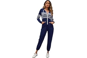 YesFashion Weihnachts Jumpsuit Damen Schlafanzug Einteiler Mit Kapuzen Onesie Weihnachten Mit Reißverschluss Winter Weihnachts Overall Mit Renntier