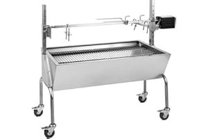 OneConcept Sauenland - Rotissoire à Charbon, Barbecue, Fourche et Pinces, Hauteur Ajustable, Broche en Acier, 4 roulettes, Poids Max. 40kg, Gris Acier