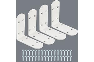 MOOCHE 4 Stück L Edelstahl Bracket, Heavy Duty Corner Brace Winkel Klammer, Floating Shelf Brackets für Holzbrett Tür Partition oder Bett, Sofa, Weiß