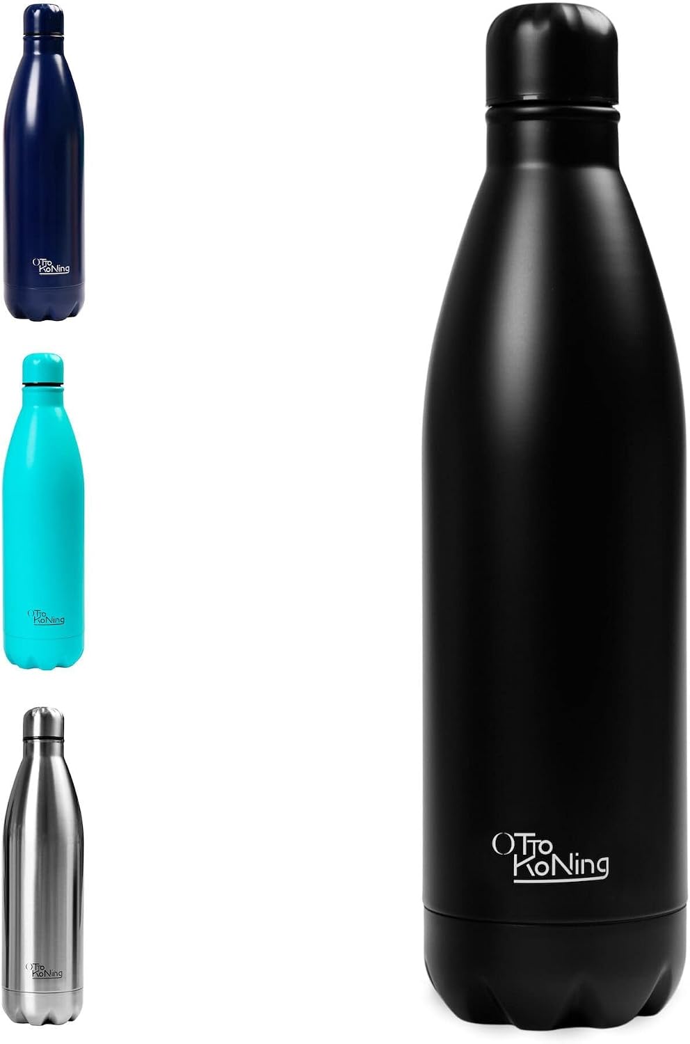 Botella Agua Acero Inoxidable 1 Litro-Otto Koning- Botella Térmica con Doble Aislamiento al vacío para 12 Horas de Bebida Caliente y 24 Horas de Bebida Fría. Termo a Prueba de Fugas sin BPA