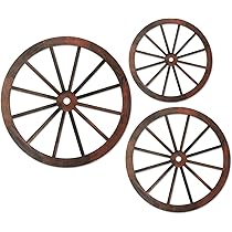 Set Da 3 Ruote Di Carro In Legno Da Parete | Decorazione Vintage Western 30, 25 E 20 Cm Per Giardino E Garage