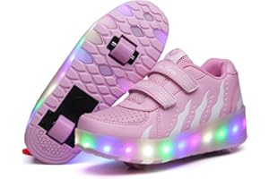 Aizeroth USB Recargar Skateboarding Zapatos Luces LED Coloridos Parpadeante Zapatos de Skate Rueda Doble Zapatillas Calzado Deportes de Exterior Gimnástico Sneakers Regalo de cumpleaños para niña