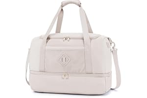 WANDF Reisetasche Damen Handgepäck Tasche für Easyjet Handgepäck 45x36x20, Sporttasche Groß mit Schuhfach & Nassfach Weekender Travel Duffle Bag für Damen und Herren für Flugzeug Reise Gym (Beige)