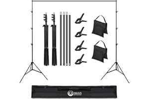 OMBAR 8.53x9.84ft/2.6x3m Supporto per Sfondo Fotografico Regolabile per Ritratto,Supporto Fondale Fotografico, 4 Morsetti per Sfondo e 2 Sacchi di Sabbia