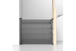 Kids Station Retractable Safety Gate for Toddlers - Barrier Fence - Mesh Baby Gate for Door and Stairs - Retractable Mesh - Height 90cm or 2.9ft - Expandable to 140cm or 4.6ft (Black)