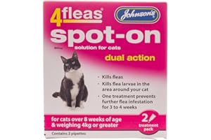 LEEWAY JOHNSONS 4FLEAS CAT - DUEL ACTION SPOT ON - +8 WEEKS ABOVE 4KG WEIGHT (X3 PACKS)