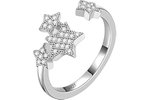 Aurora Tears Anillos ajustables de plata de ley 925 Pentagrama Amuleto Zirconia cúbico anillo abierto joyería regalos para mujeres y niñas DR0128W