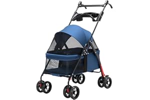 REFEIN Lightweight Pet Travel Stroller, Foldable Dog Cat Pushchair Dog Pram Buggy with Rain Cover & Cup Holder, 4 Wheels Comfortable Trolley Travel Carriage for Small Medium Dogs Cats Puppies, Blue