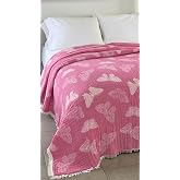 Mulberry Kelebek Desen 4 Katlı M&uuml;slin Pike Yatak &Ouml;rt&uuml;s&uuml; Battal Boy 240x260 cm Pembe%100 Pamuk