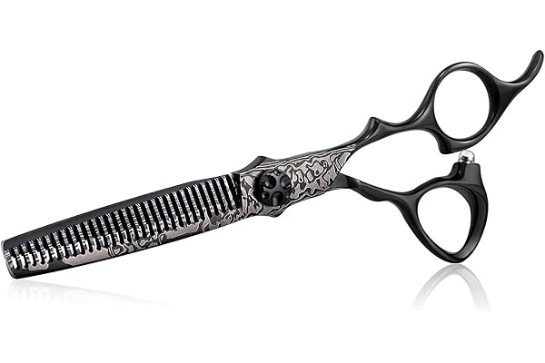 Ciseaux Coiffure Professionnel Ciseaux Cheveux Débutant Ciseaux Efiler Désépaissir 6 Pouces Striping Damas Imprimé ATS314 Acier Inoxydable Japonais pour Débutant Coiffeur Etudiant Bébé Femme Homme