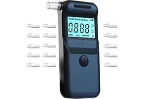 Yolispa Alcoholímetro de precisión policial, alcoholímetro por mil con pantalla LCD digital, medidor de alcohol profesional de alta precisión con 15 boquillas para uso en casa o en fiestas