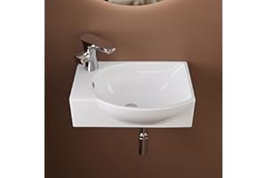 DEER VALLEY Wall Mounted Cloakroom Basin, DeerValley Ceramic Bathroom Wash Basin with Overflow and Tap Hole - 40 x 28 x 14.5cm (White, Right Hand)
