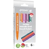 Penmark S&uuml;per Yıkanabilir Metalik Simli Jumbo Ke&ccedil;eli Kalem 6'lı