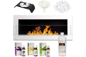 LAOSEP GMT Camino a bioetanolo ecologico senza fumo, 90 x 40 cm, con vetro protettivo, decorazione per interni, da parete o da incasso, facile da montare con combustibile liquido bio e pietre e oli