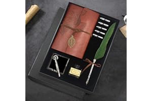 GCCL Quill Pen and Ink Set, Antique Feather Dip Calligraphy Pen Set, including Quill Pen, 5 Replacement Nibs, Pen Nib Base, Notebook, Ink, Gift Box, Best Gifts for Him Men Dad (Green)