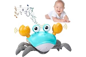 DSGKUU Krabbe Baby Spielzeug, verbessertes Geschenk ab 3–12 Monaten, leuchtende, laufende, tanzende & bewegliche Krabbe mit Musik und Hindernisvermeidung, Geschwindigkeitsregelung & Geräuschsteuerung