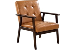 VEVOR Akzentstuhl Sessel mit Massivholzrahmen & rutschfesten Beinen, gepolsterte Freizeitstühle Esszimmerstühle mit PU-Leder und weichem Kissen, für Wohnzimmer Schlafzimmer Arbeitszimmer Büro