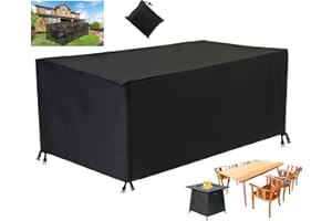 Housse Salon de Jardin, Imperméable 420D Oxford Tissu Meuble de Jardin de Étanche, Anti-UV Housse Table Protection Couverture Résistance au Vent, Rectangulaire-Black|| 360x140x100cm(LxWxH)