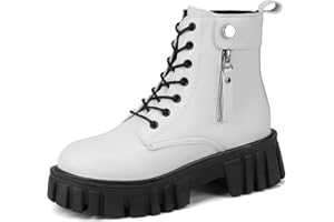 SANNAX Womens Boots Ankle Boots Ladies Classic Lace-up Chunky Boots Side Zipper Flatform Casual Boot Shoes