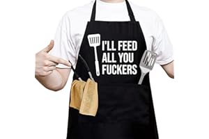 GRVICH Chef Funny BBQ Cooking Apron, BBQ Aprons for Men with 2 Pockets, Kitchen Personalised Apron, for Men - Christmas Gifts Birthday Gifts for Husband, Son, Boyfriend, I'll Feed All You