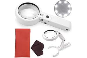 DSL DAILY SUPPLY LTD. DSL Magnifying Glass with Light - Portable Illuminated Magnifying Glasses 5X, 11X Magnification Lens 8 LED Lighted USB Charge Magnifier with Desktop Hand-Held Folding 2 in 1 Upgrade Versio