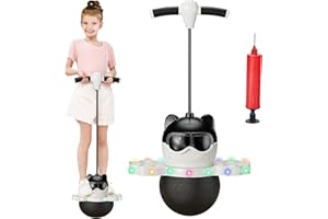 LUKIUP Balle de pogo avec poignées, Bâton Sauteur pour Enfants 100 kg Charge Max, Bâton de Saut Antidérapant et Antidéflagrant, Entraînement Équilibre Enfants, Idéal Maison Extérieur(Blanc)