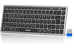 ‎TECKNET TECKNET Bluetooth Tastatur Kabellos Wiederaufladbare - (2,4G+BT) Einfacher Bis zu 4 Geräten, Funktastatur Mini Tastatur Leise, Deutsches Layout QWERTZ Ultraslim für PC, Laptop, Tablet, Smart-TV