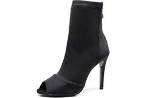 SWDZM Bottines de Danse Latine pour Femme Peep Toe Salsa Bachata Talons pour la Salon Bottes de Danse