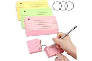Yolistar 300 schede a cartoncini colorati,Flashcards,Schede rubrica,Flash Cards Cartoncino a Righe Schede Indice con 3 raccoglitori ad anelli,Di Apprendimento,Ufficio,Casa (3 Colori)