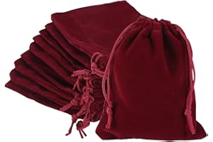 HooAMI 10pcs Wine Red Velvet Jewellery Pouch Gift Bag with Drawstrings 12cmx10cm