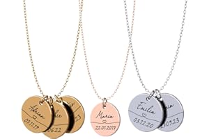 Generisch Personalised Necklace with Engraving | Plate with Name & Birth Data of Children | Gift Mum | Gold, Silver, Rose Gold | Stainless Steel Waterproof | Made in Germany